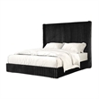 Pemberly Row Full Bed with Black Fur Chenille Ribbed Wing Headboard