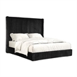 Pemberly Row Full Bed with Black Fur Chenille Ribbed Wing Headboard