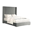 Pemberly Row King Bed with Gray Fur Chenille Ribbed Wing Headboard
