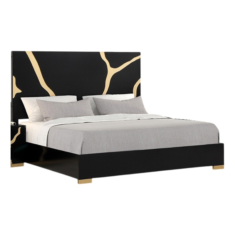 Pemberly Row King Bed in Gold and Black with Panel Headboard and Footboard