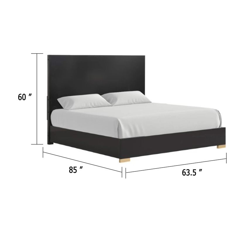 Pemberly Row Queen Panel Bed in Black and Gold with Pine Wood Frame