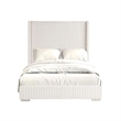 Pemberly Row Queen Bed with White Fur Chenille Ribbed Wing Headboard