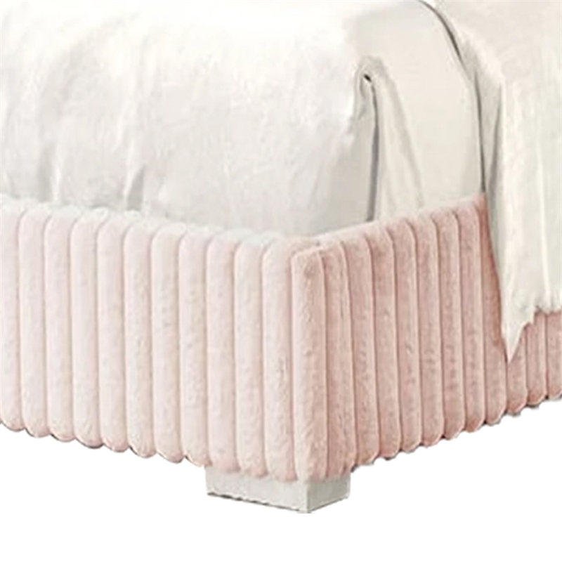 Pemberly Row Twin Size Bed with Pink Channel Tufted Fur Chenille Upholstery