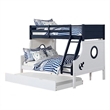 Pemberly Row Twin Over Full Bunk Bed with Trundle in Blue and White