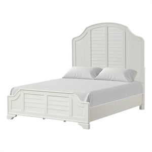 Pemberly Row Queen Bed with Louvered Headboard and Scalloped Edges in White