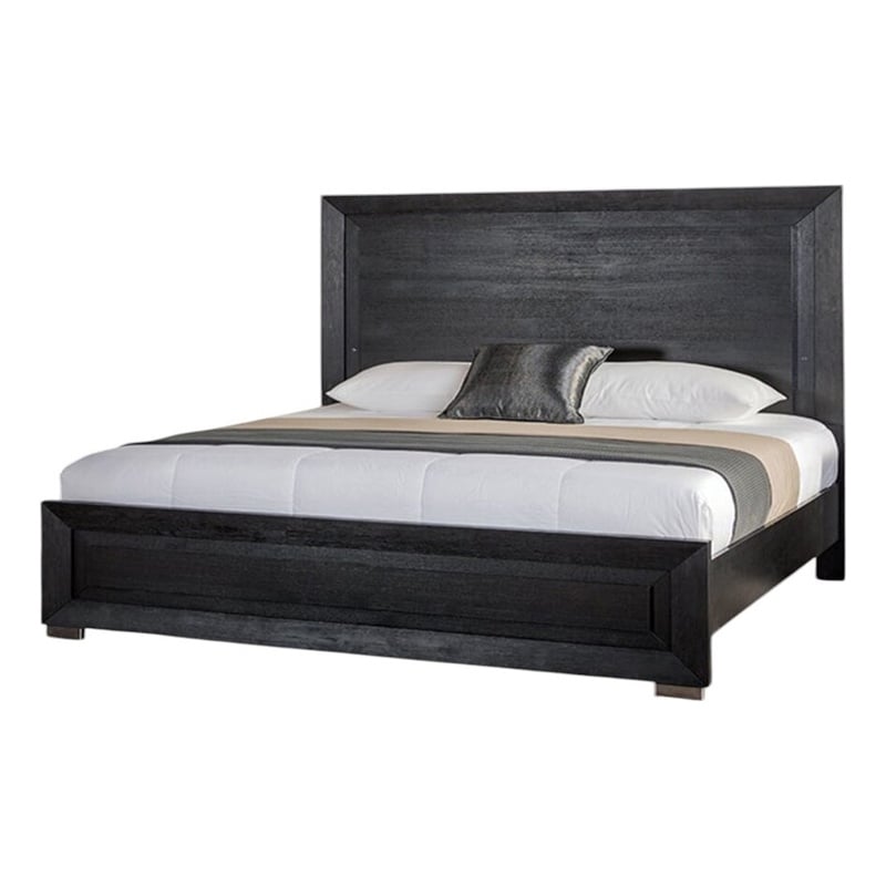 Pemberly Row King Bed with LED Headboard and Chrome Metal Legs in Black