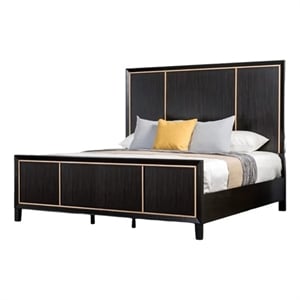 Pemberly Row Queen Bed with Gold Trim Accents and Tapered Legs in Espresso Brown