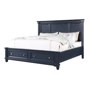 Pemberly Row Queen Bed with Storage Drawers and Panel Headboard in Slate Blue