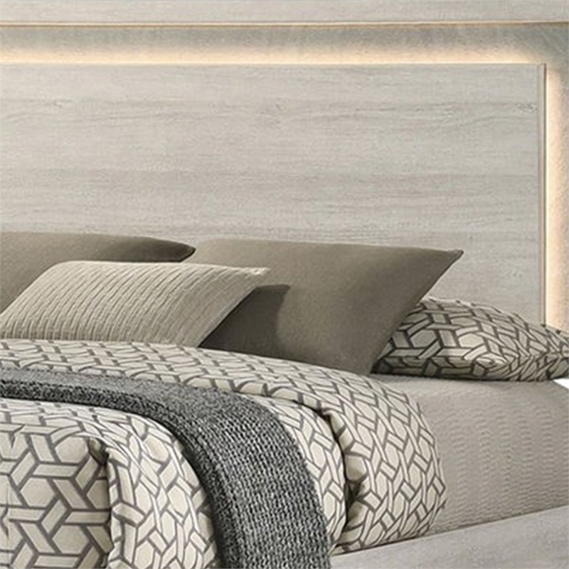 Pemberly Row King Bed with LED Headboard in White Wash and Stone Gray