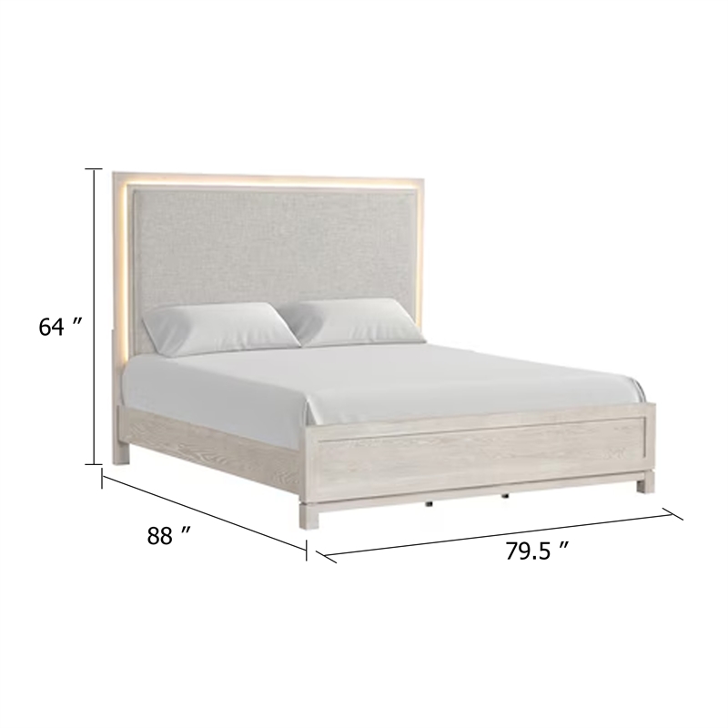 Pemberly Row King Bed with LED Upholstered Headboard in Weathered Gray