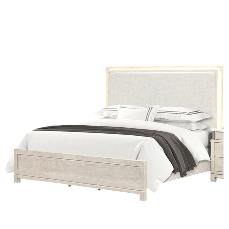Pemberly Row King Bed with LED Upholstered Headboard in Weathered Gray