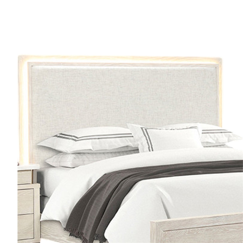 Pemberly Row King Bed with LED Upholstered Headboard in Weathered Gray