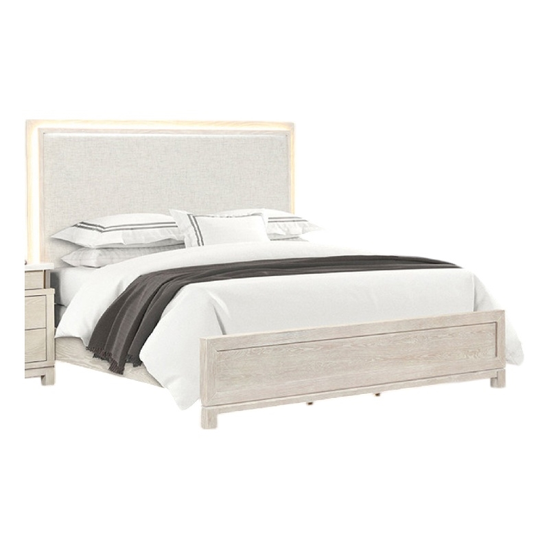 Pemberly Row King Bed with LED Upholstered Headboard in Weathered Gray