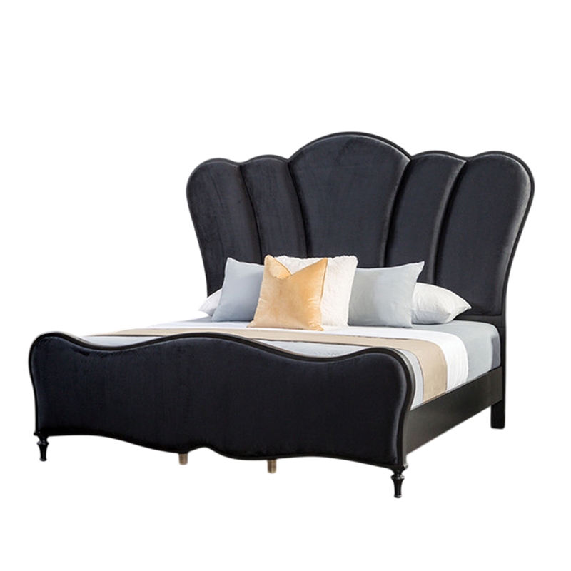 Pemberly Row King Bed with Scalloped Channel Tufted Headboard in Black