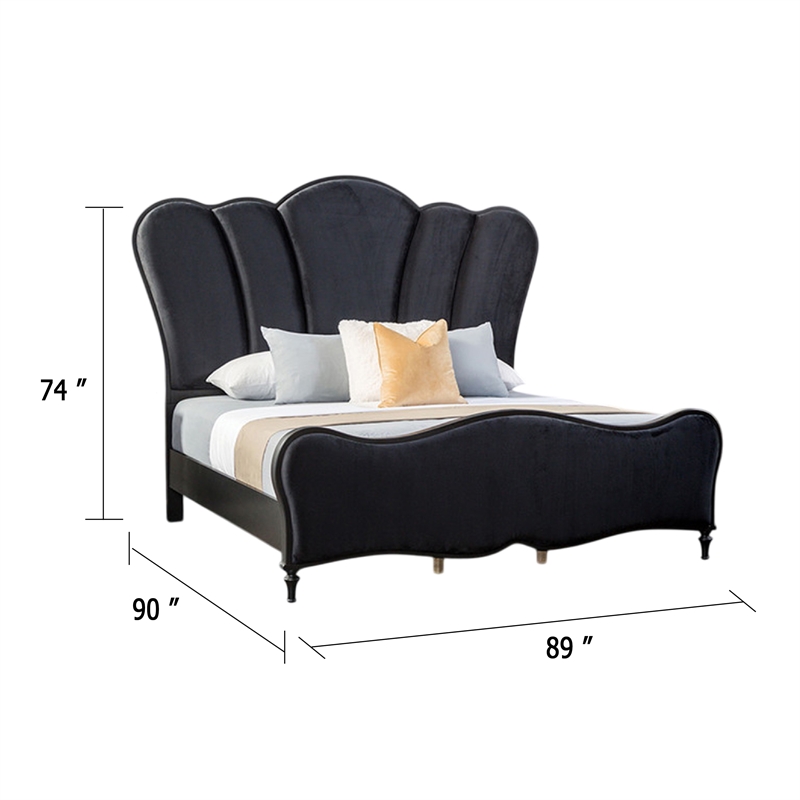 Pemberly Row King Bed with Scalloped Channel Tufted Headboard in Black