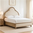 Pemberly Row King Bed with Scalloped Ivory Upholstery in Rustic Oak