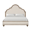 Pemberly Row King Bed with Scalloped Ivory Upholstery in Rustic Oak