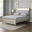 Pemberly Row Queen Bed with LED Bookcase Headboard in Champagne Silver