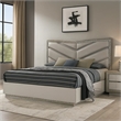 Pemberly Row King Bed with Gray Chevron Satin Upholstery and LED Lighting