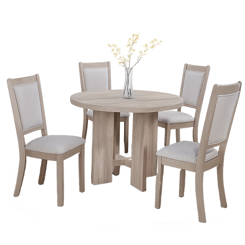 Pemberly Row 5 Piece Dining Set with Round Table and Chairs in Light Gray