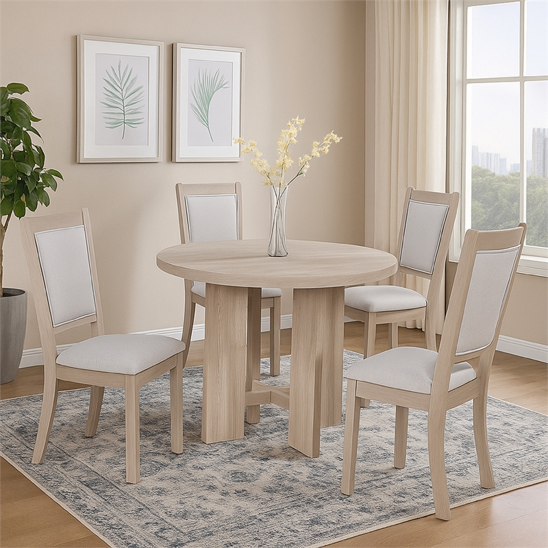Pemberly Row 5 Piece Dining Set with Round Table and Chairs in Light Gray
