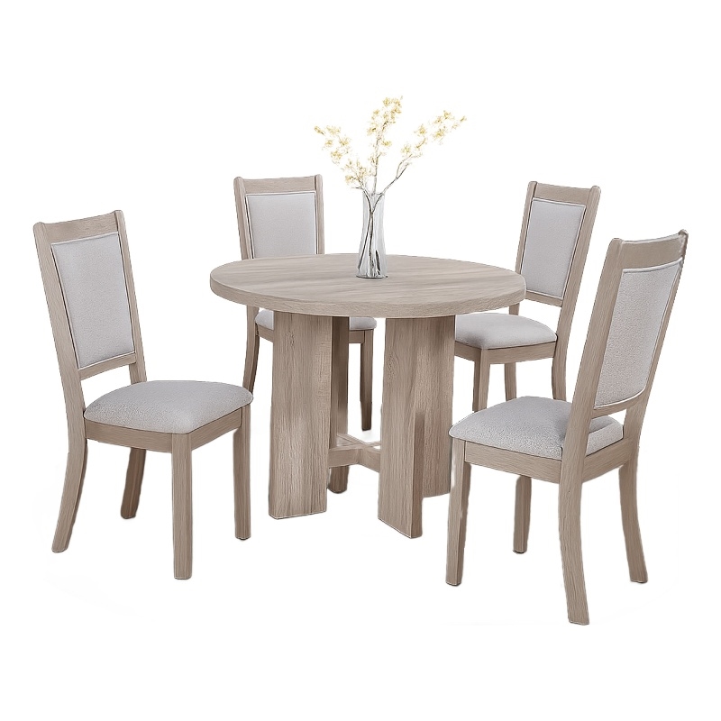 Pemberly Row 5 Piece Dining Set with Round Table and Chairs in Light Gray