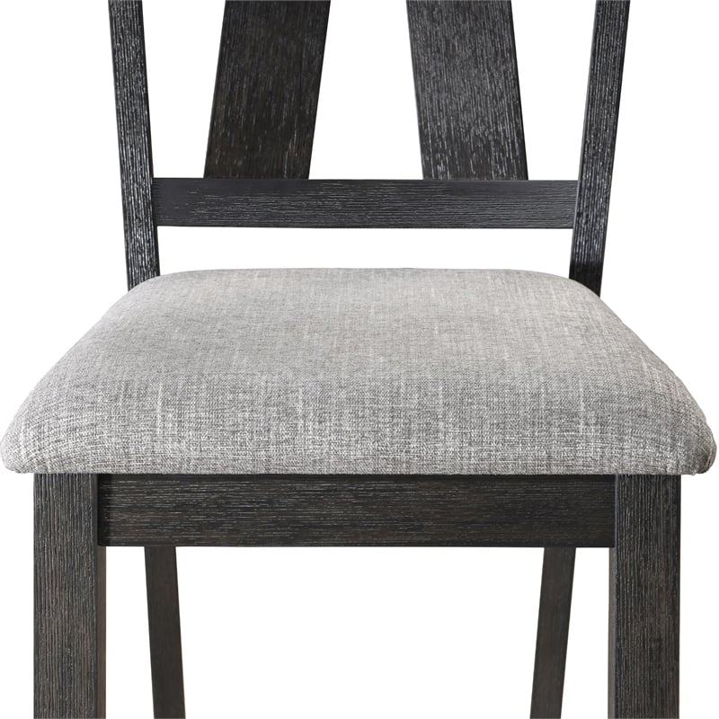 Pemberly Row Set of 2 Farmhouse Dining Chairs in Charcoal Black and Gray