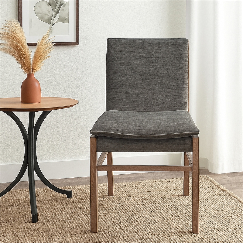 Pemberly Row Set of 2 Dining Chairs in Gray Fabric and Espresso Brown Wood