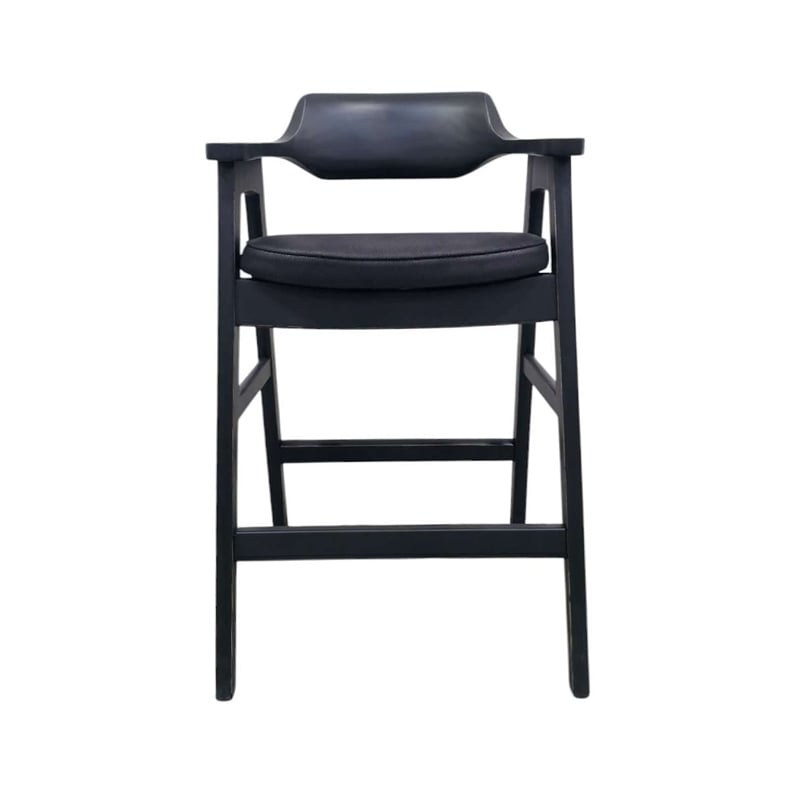 Pemberly Row Barstool Chair with Curved Back in Black Birch Wood