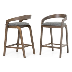 Pemberly Row Set of 2 Counter Stools in Gray Fabric and Wenge Brown Wood