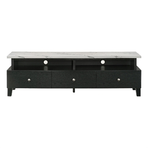 Pemberly Row 71 Inch TV Stand Media Cabinet with Drawers in White and Black