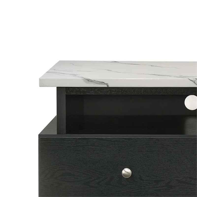 Pemberly Row 71 Inch TV Stand Media Cabinet with Drawers in White and Black