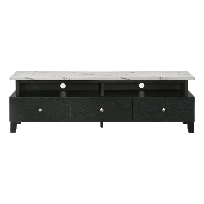 Pemberly Row 71 Inch TV Stand Media Cabinet with Drawers in White and Black