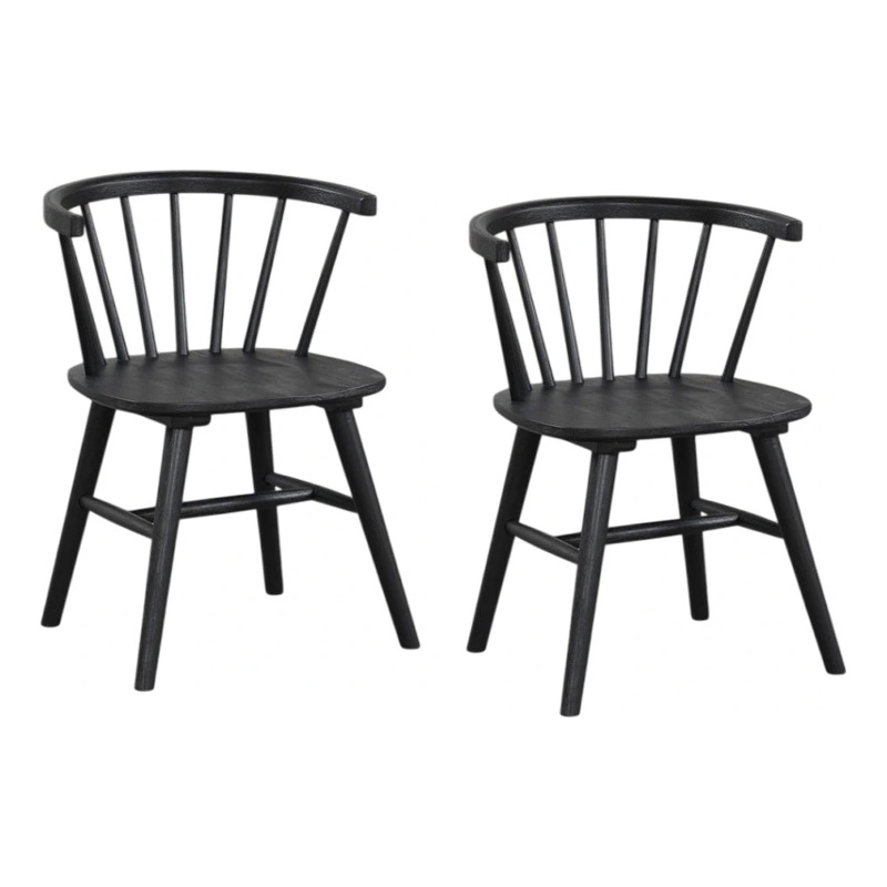 Pemberly Row Set of 2 Spindle Back Dining Chairs in Black Wood