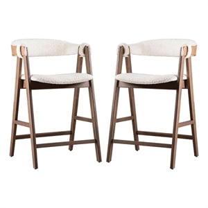 Pemberly Row Set of 2 Counter Stools in Walnut Brown with Beige Boucle