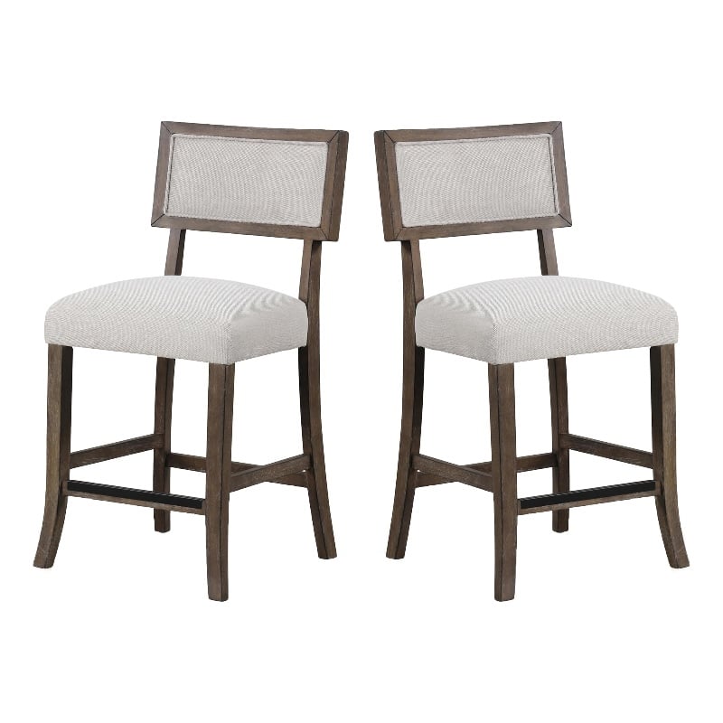 Pemberly Row Set of 2 Counter Stools in Dark Walnut Brown with Gray Fabric
