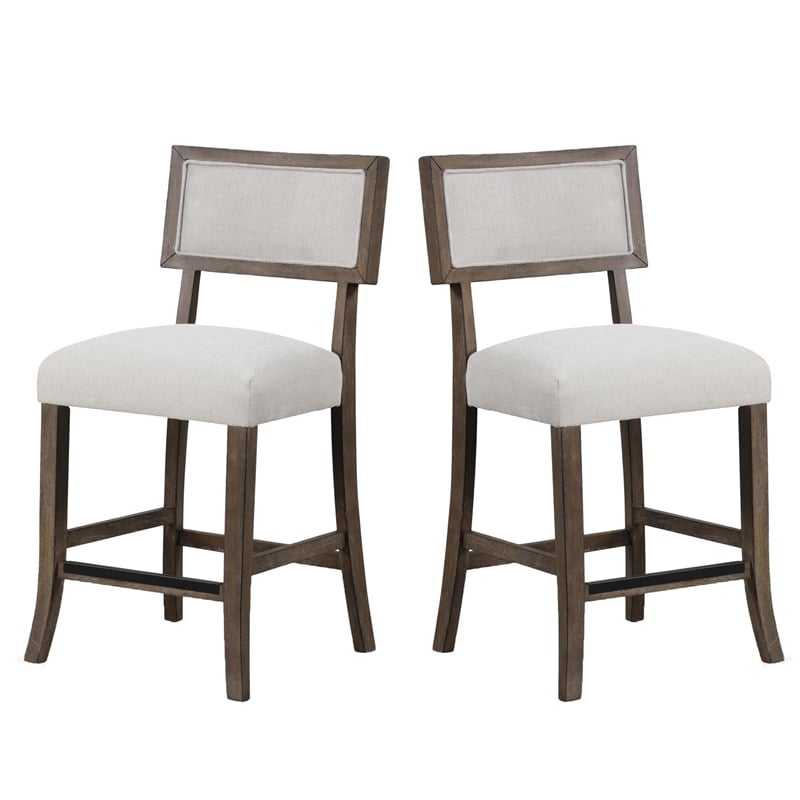 Pemberly Row Set of 2 Counter Stools in Dark Walnut Brown with Gray Fabric