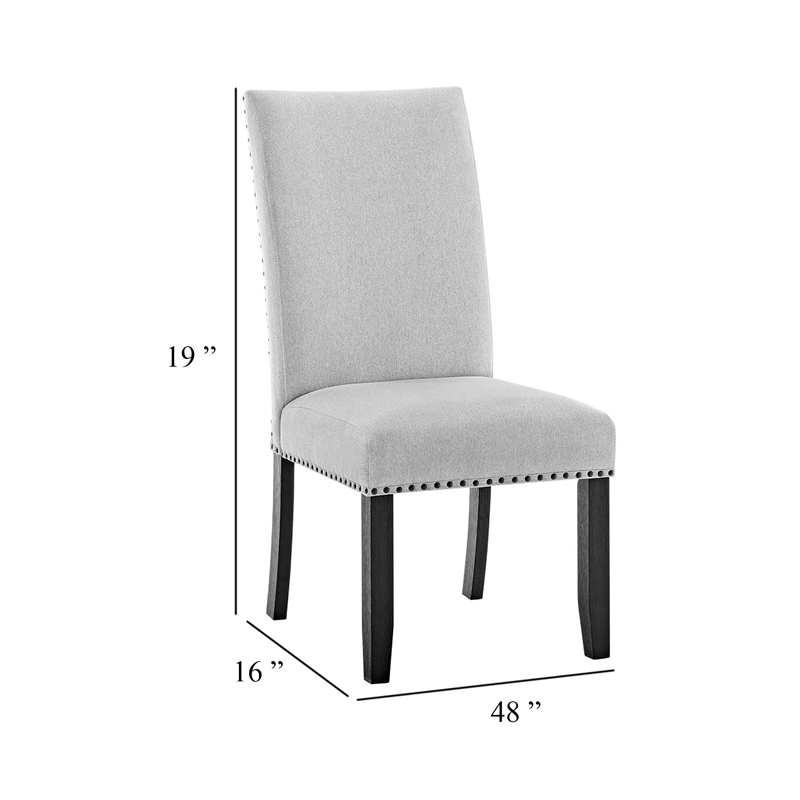 Pemberly Row Set of 2 Dining Chairs with Nailhead Trim in Gray and Black
