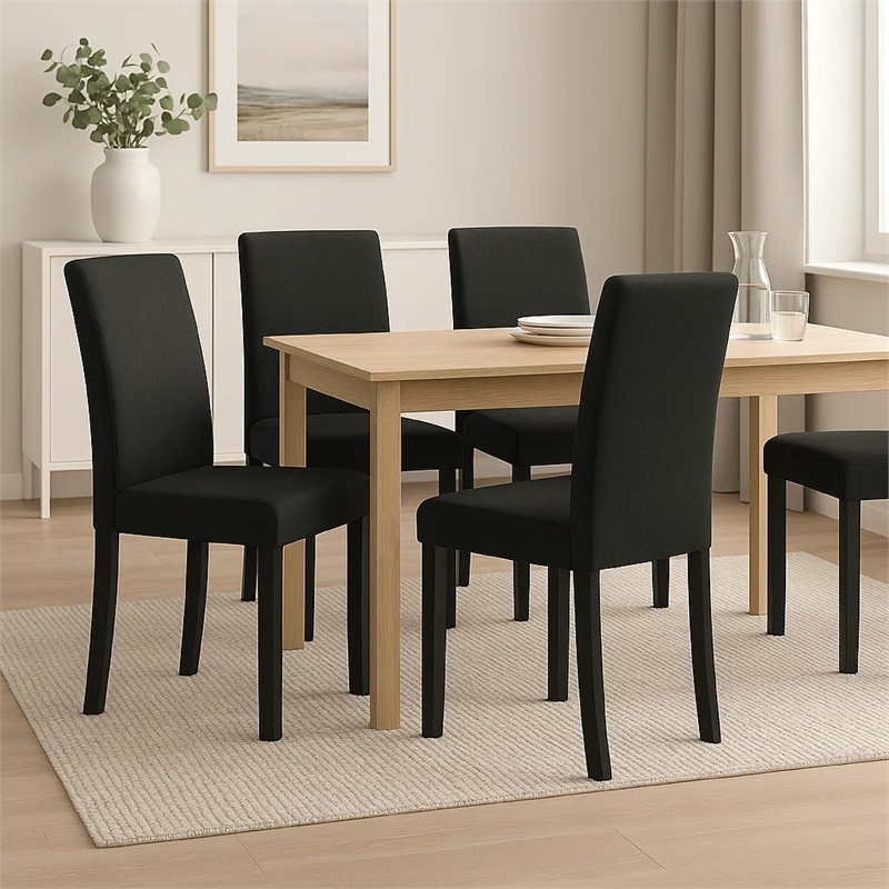 Pemberly Row Set of 4 Dining Chairs with Cushioned Seat in Black Wood