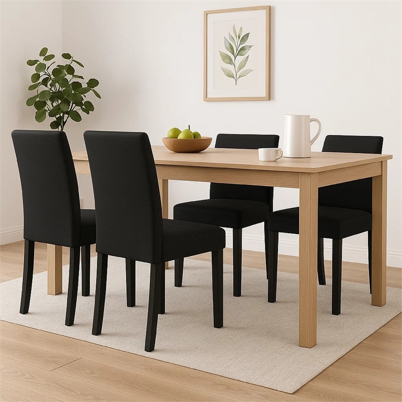 Pemberly Row Set of 4 Dining Chairs with Cushioned Seat in Black Wood