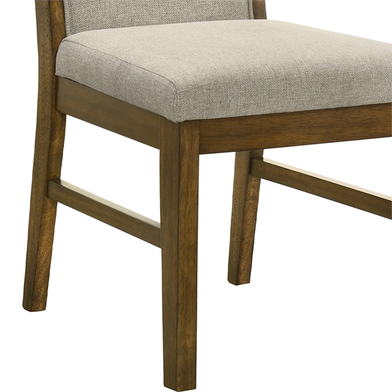 Pemberly Row Set of 2 Dining Chairs in Beige Fabric with Brown Wood Frame