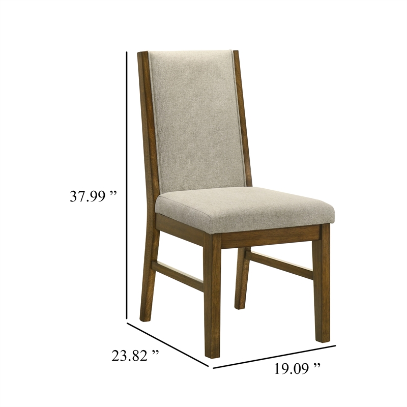 Pemberly Row Set of 2 Dining Chairs in Beige Fabric with Brown Wood Frame