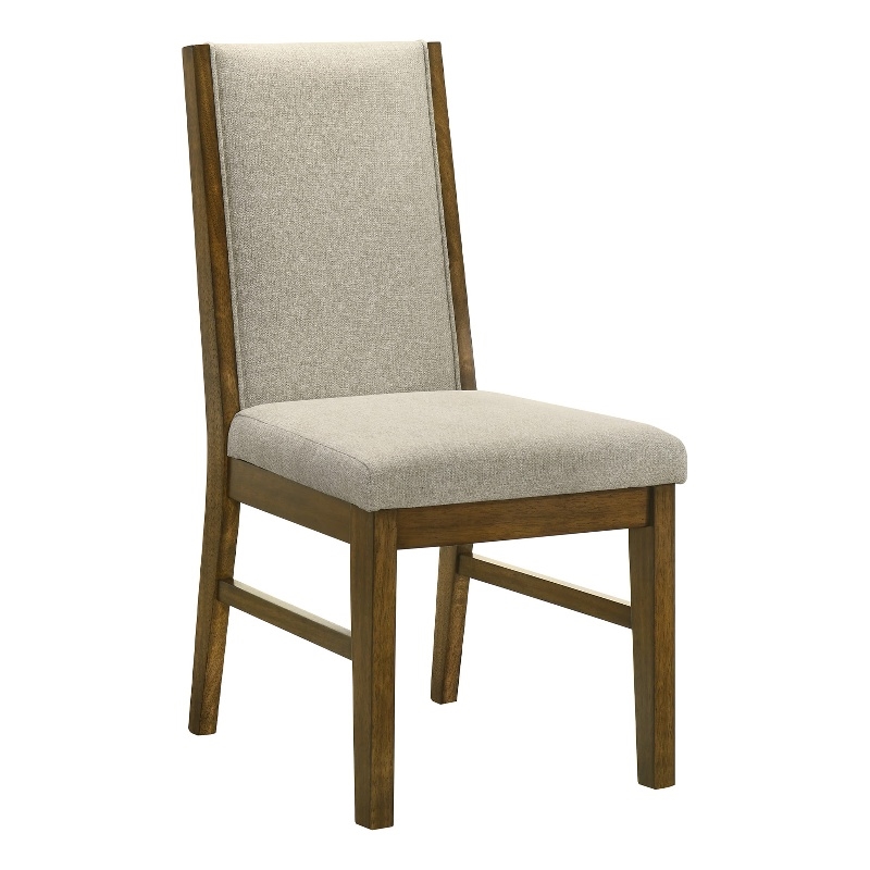 Pemberly Row Set of 2 Dining Chairs in Beige Fabric with Brown Wood Frame