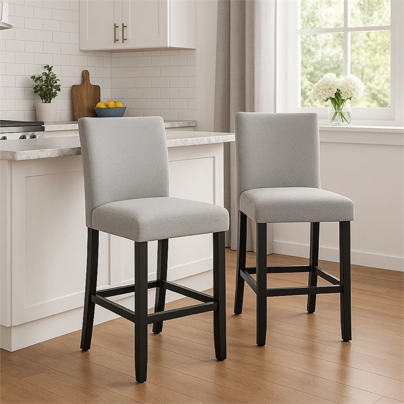 Pemberly Row Set of 2 Counter Height Chairs in Black Wood with Dove Gray Fabric