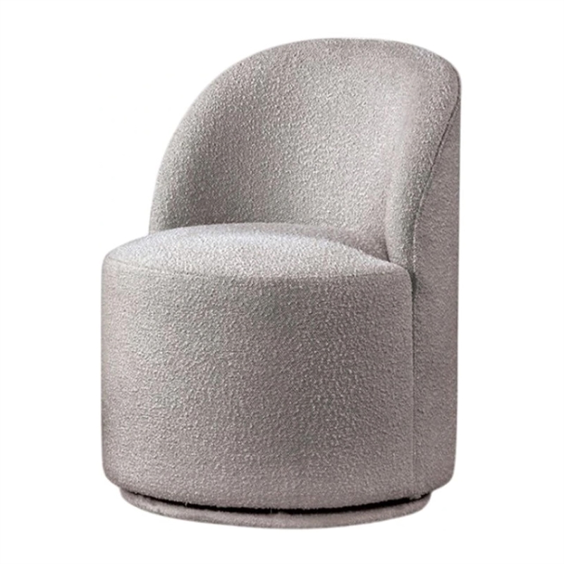 Pemberly Row Barrel Swivel Dining Chair in Gray Boucle Chenille