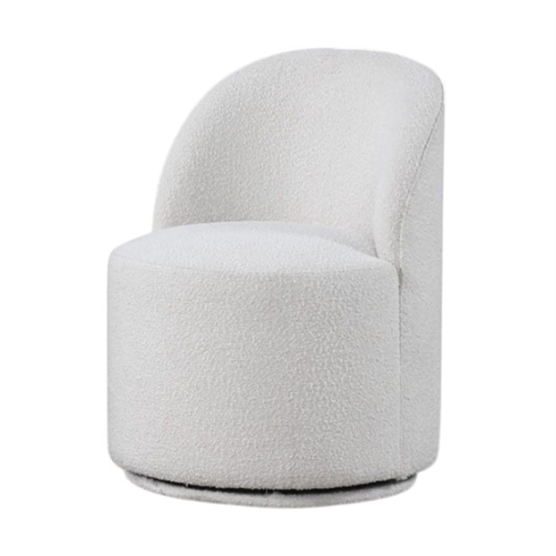 Pemberly Row Barrel Swivel Dining Chair in White Boucle Chenille