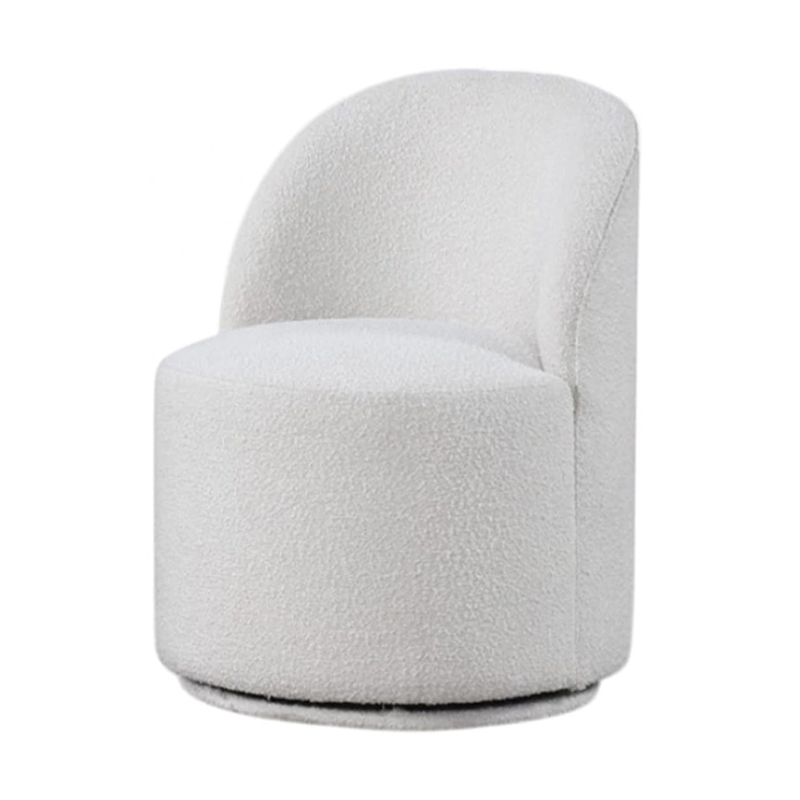 Pemberly Row Barrel Swivel Dining Chair in White Boucle Chenille
