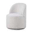 Pemberly Row Barrel Swivel Dining Chair in White Boucle Chenille