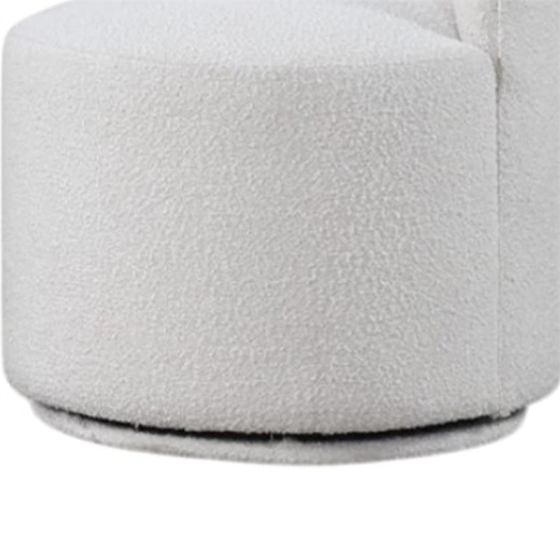 Pemberly Row Barrel Swivel Dining Chair in White Boucle Chenille