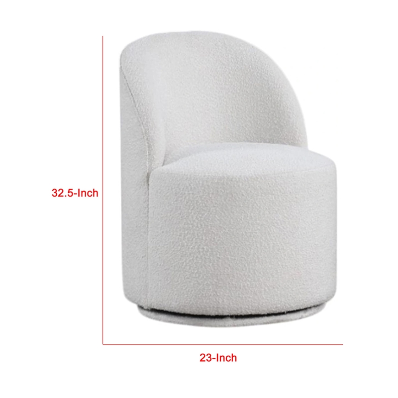 Pemberly Row Barrel Swivel Dining Chair in White Boucle Chenille